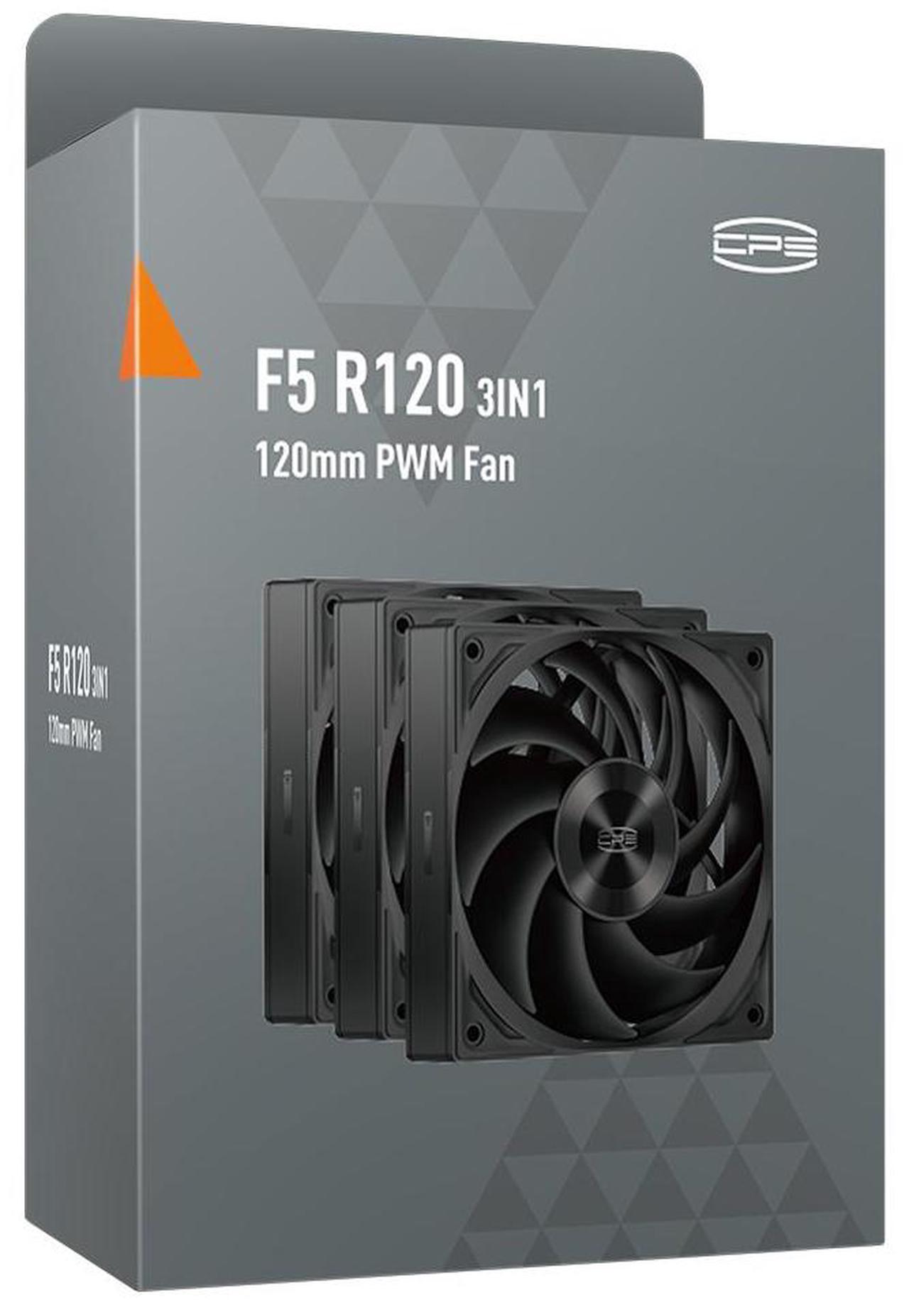 Alt view image 7 of 7 - PCCOOLER CPS F5 R120 BK 3IN1 High-Performance 120mm Case Fans, 4-Pin PWM Silent PC Fans w/ 3 Modes up to 2200RPM, Daisy Chain Computer Fans with FDB, Vibration-Damping Mounting Pads, Black - 3in1 Pack