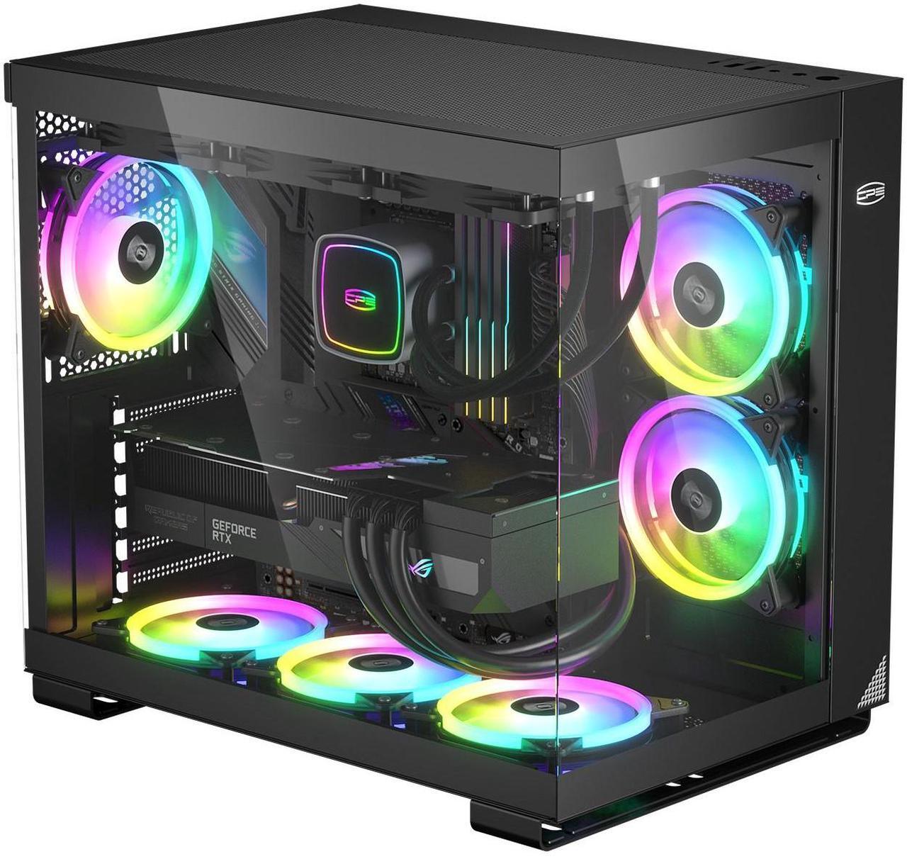 Alt view image 3 of 7 - PCCOOLER CPS C3 T500 ARGB BK PC Case, Dual-Chamber Mid-Tower ATX Case, Desktop Computer Case w/ 6 ARGB Fans Pre-installed w/ Fan Hub, Column-Free Design, Tempered Glass, USB 3.1 Gen 2 Type-C, Black