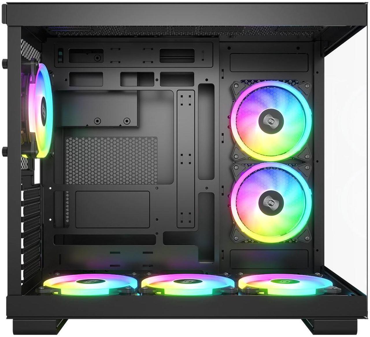 Alt view image 4 of 7 - PCCOOLER CPS C3 T500 ARGB BK PC Case, Dual-Chamber Mid-Tower ATX Case, Desktop Computer Case w/ 6 ARGB Fans Pre-installed w/ Fan Hub, Column-Free Design, Tempered Glass, USB 3.1 Gen 2 Type-C, Black