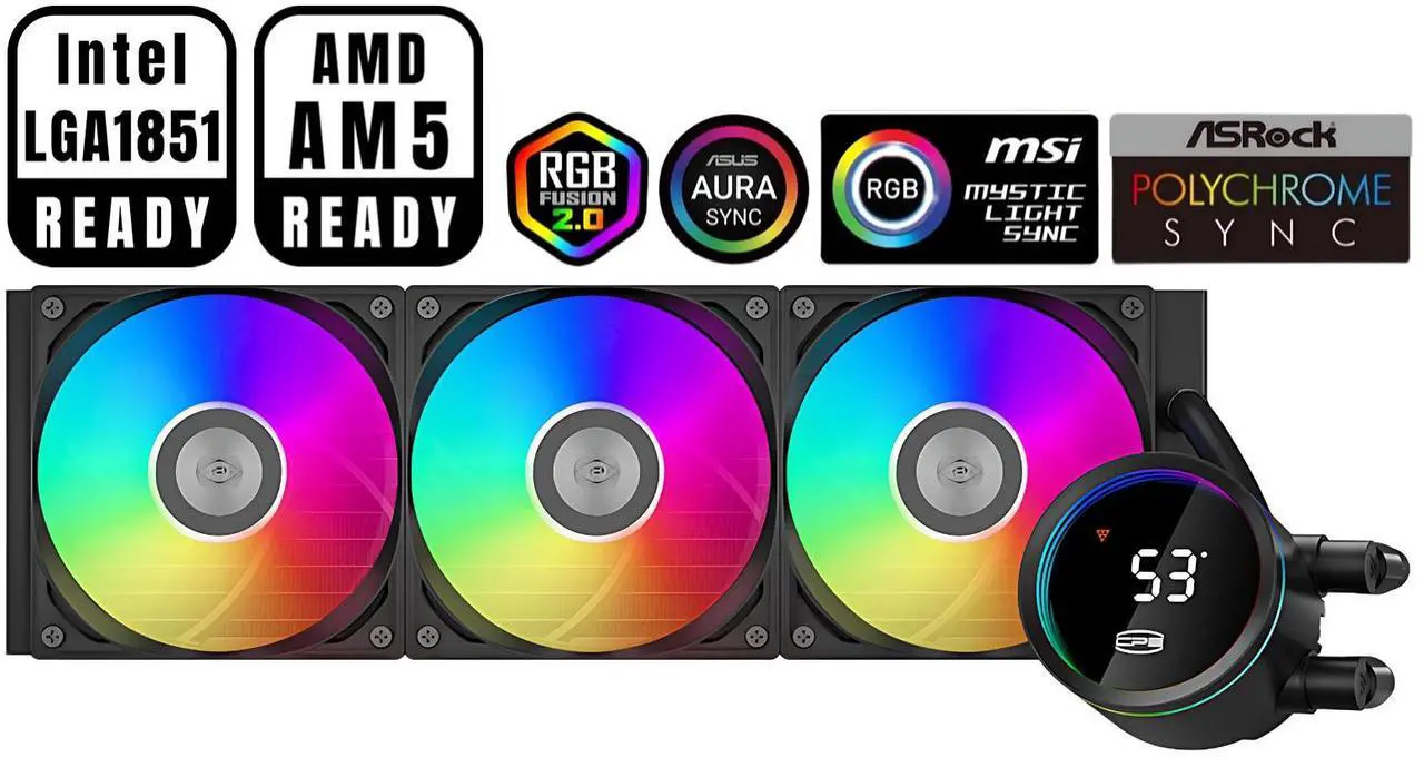 Main image of PCCOOLER CPS DA360 Pro ARGB Digital AIO CPU Liquid Cooler, 360mm Radiator, 300W TDP, 270° Rotatable Digital Display, Infinity Halo ARGB Effect, for Intel LGA 1851/1700/1200/115X & AMD AM5/AM4, Black
