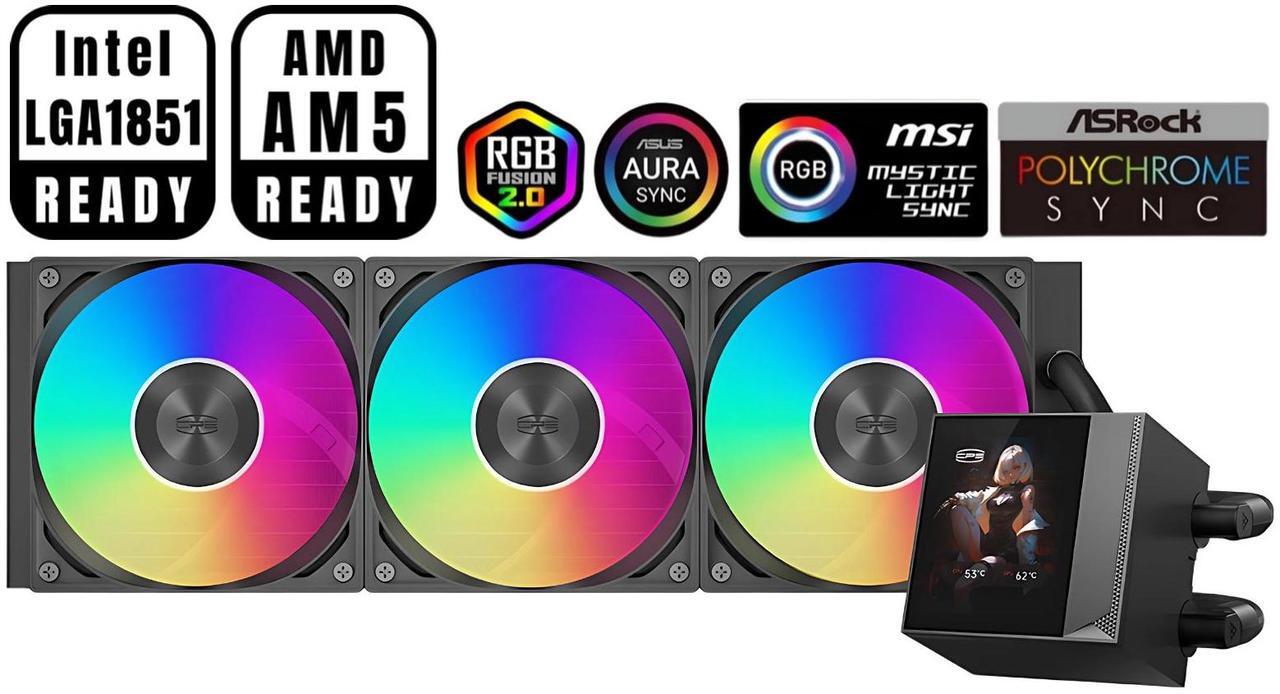 Main image of PCCOOLER CPS DC360 Pro ARGB Display AIO CPU Liquid Cooler, 360mm Radiator, 310W TDP, Customizable 2.4" IPS LCD Display, Ceramic Bearing, for Intel LGA 1851/1700/1200/115X & AMD AM5/AM4, Black