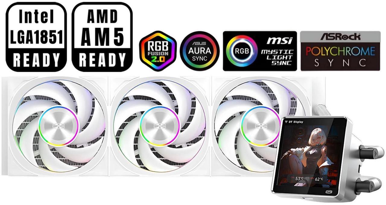 Main image of PCCOOLER CPS DT360 ARGB Display AIO CPU Liquid Cooler, 360mm Radiator, 320W TDP, Customizable & Magnetic 3.4" IPS LCD Display, Ceramic Bearing, for Intel LGA 1851/1700/1200/115X & AMD AM5/AM4, White