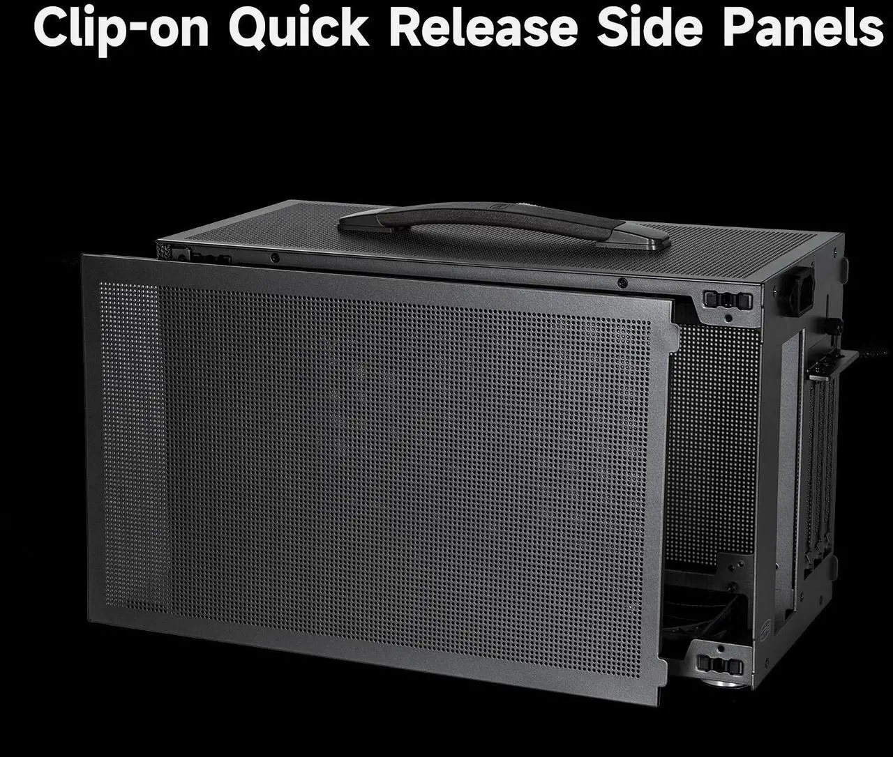 Alt view image 4 of 7 - PCCOOLER CPS K101 MESH PC Case, Portable Desktop Mini ITX Case, Four-side SPCC Mesh Panel, 3 x 12015 Fans Pre-installed, Clip-on Quick Release Side Panel, Gery (PCIe Riser Cable Not Included)