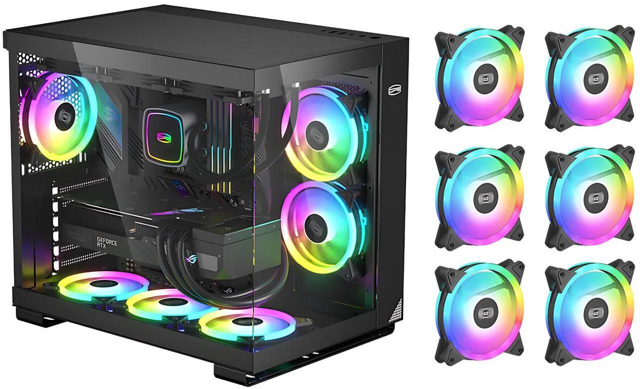 Main image of PCCOOLER CPS C3 T500 ARGB BK PC Case, Dual-Chamber Mid-Tower ATX Case, Desktop Computer Case w/ 6 ARGB Fans Pre-installed w/ Fan Hub, Column-Free Design, Tempered Glass, USB 3.1 Gen 2 Type-C, Black