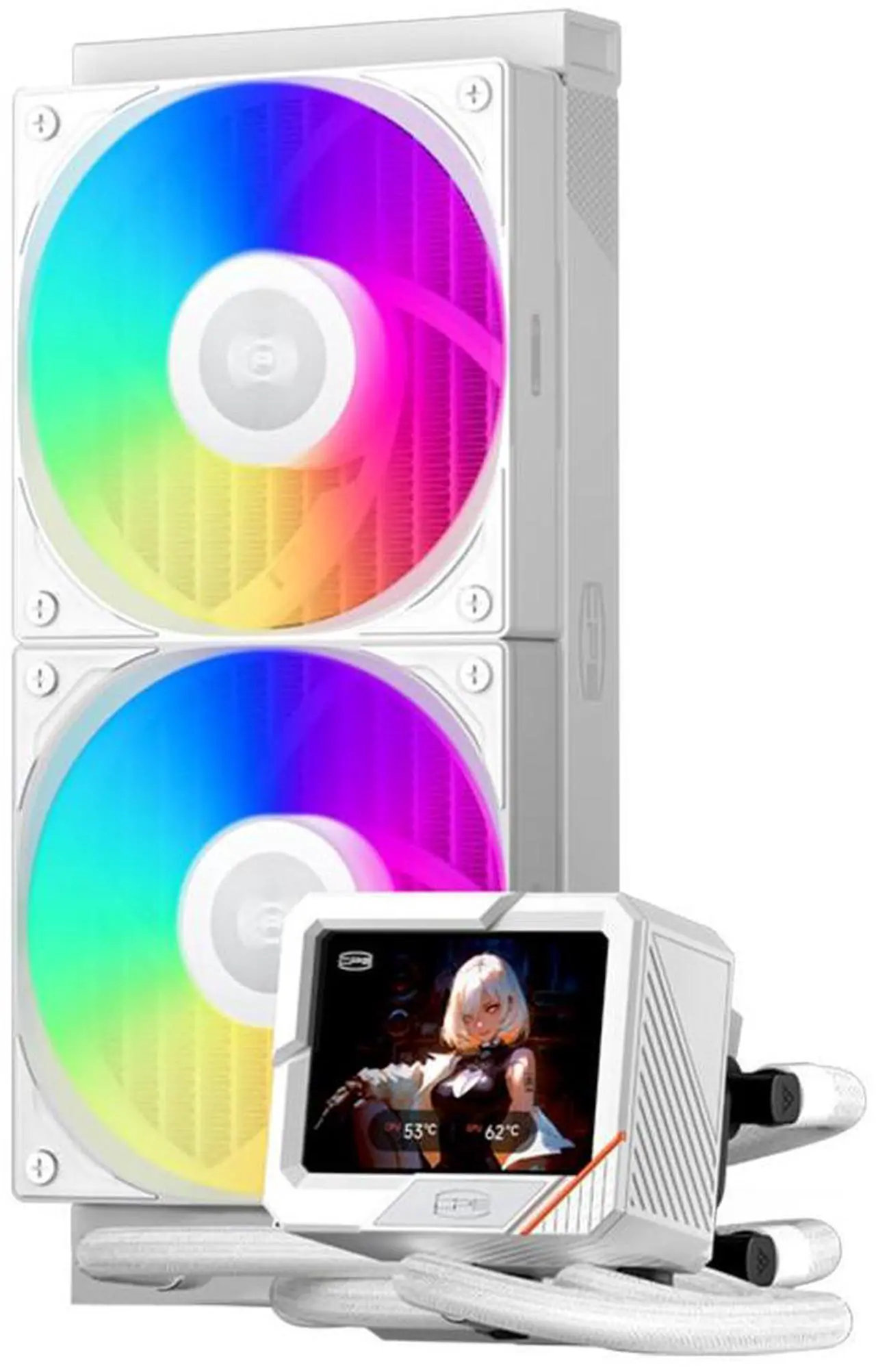 Alt view image 2 of 6 - PCCOOLER CPS GT240 ARGB Display AIO CPU Liquid Cooler, 240mm Radiator, 280W TDP, Customizable 3.5" IPS LCD Cyber Style Display, Ceramic Bearing, for Intel LGA 1851/1700/1200/115X & AMD AM5/AM4, White