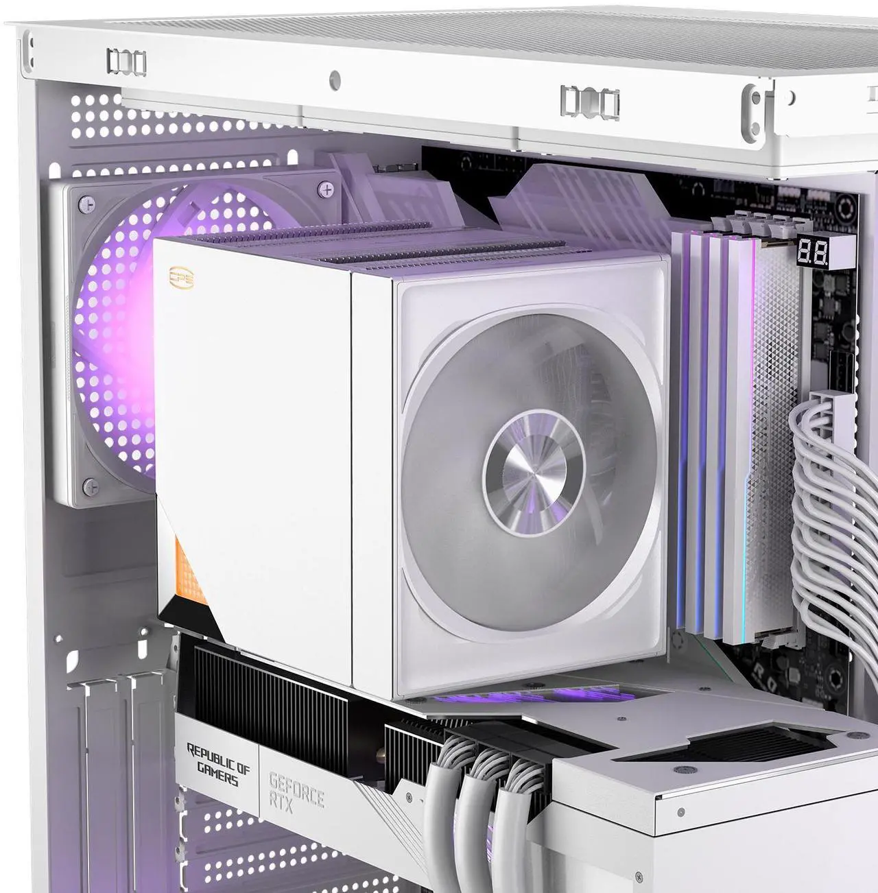 Alt view image 7 of 7 - PCCOOLER CPS C3 T700 ARGB PC Case, 4 x 120mm ARGB Fans Included, Dual-Chamber Mid-Tower ATX Case, High-Airflow Computer Case, BTF Motherboard Supports, Sturdy Tempered Glass Front & Side Panels, White