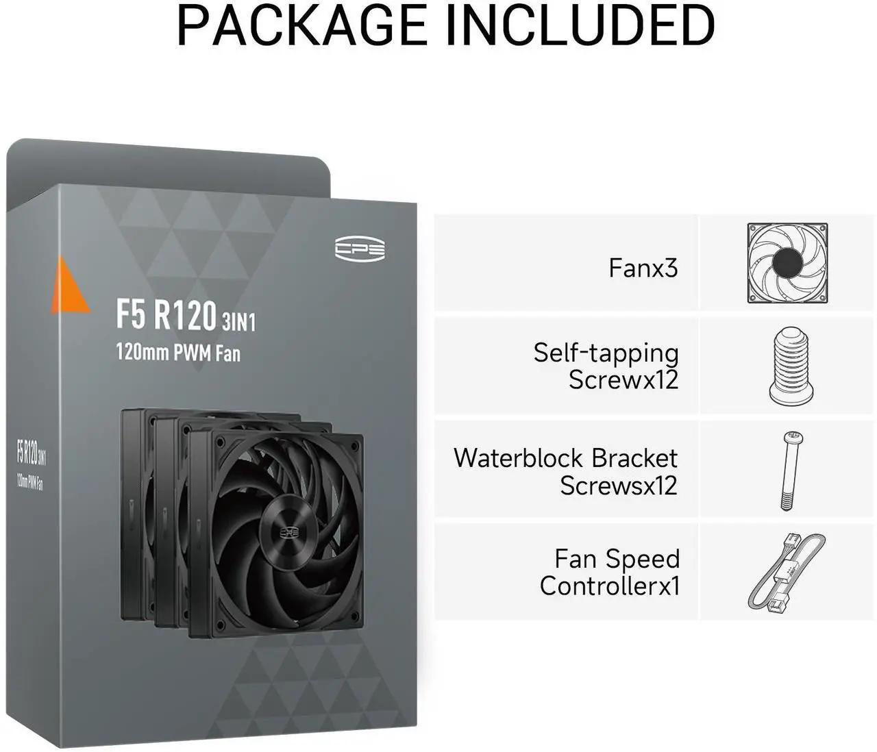 Alt view image 7 of 7 - PCCOOLER CPS F5 R120 3IN1 High-Performance 120mm Case Fans, 4-Pin PWM Silent PC Fans w/ 3 Modes up to 2200RPM, Daisy Chain Computer Fans with FDB, Vibration-Damping Mounting Pads, Black - 3in1 Pack