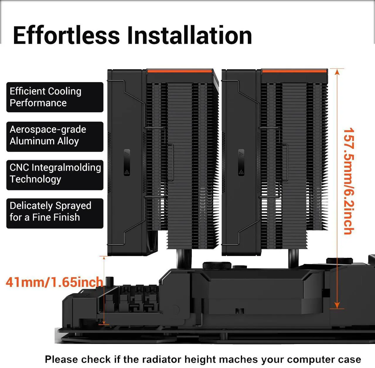 Alt view image 5 of 7 - PCCOOLER CPS RZ620 Dual Tower CPU Air Cooler, 6 Heat Pipes, 275W TDP, Aluminum Top Cover, 157.5mm Tall, 120mm PWM Silent Fans w/ 3 Modes, for Intel LGA 1851/1700/1200/115X & AMD AM5/AM4, Black