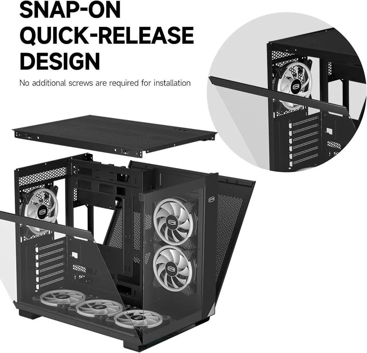 Alt view image 7 of 7 - PCCOOLER CPS C3 T500 ARGB PC Case, Dual-Chamber Mid-Tower ATX Case, Desktop Computer Case w/ 6 ARGB Fans Pre-installed w/ Fan Hub, Column-Free Design, Tempered Glass, USB 3.1 Gen 2 Type-C, Black