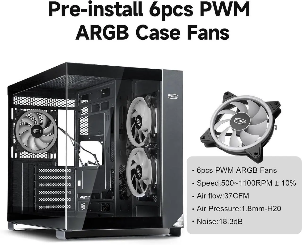 Alt view image 6 of 7 - PCCOOLER CPS C3 T500 ARGB PC Case, Dual-Chamber Mid-Tower ATX Case, Desktop Computer Case w/ 6 ARGB Fans Pre-installed w/ Fan Hub, Column-Free Design, Tempered Glass, USB 3.1 Gen 2 Type-C, Black
