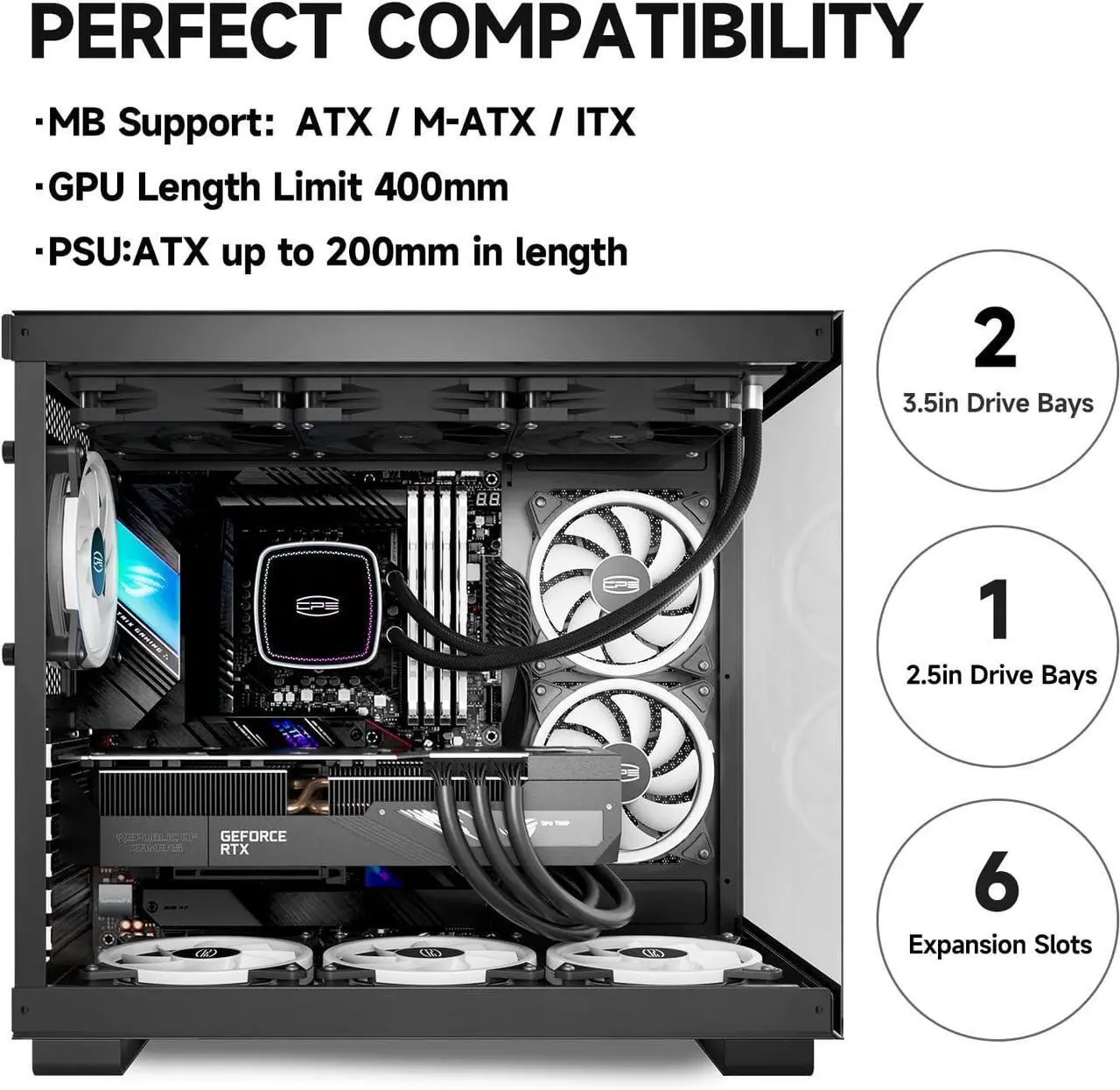 Alt view image 4 of 7 - PCCOOLER CPS C3 T500 ARGB PC Case, Dual-Chamber Mid-Tower ATX Case, Desktop Computer Case w/ 6 ARGB Fans Pre-installed w/ Fan Hub, Column-Free Design, Tempered Glass, USB 3.1 Gen 2 Type-C, Black