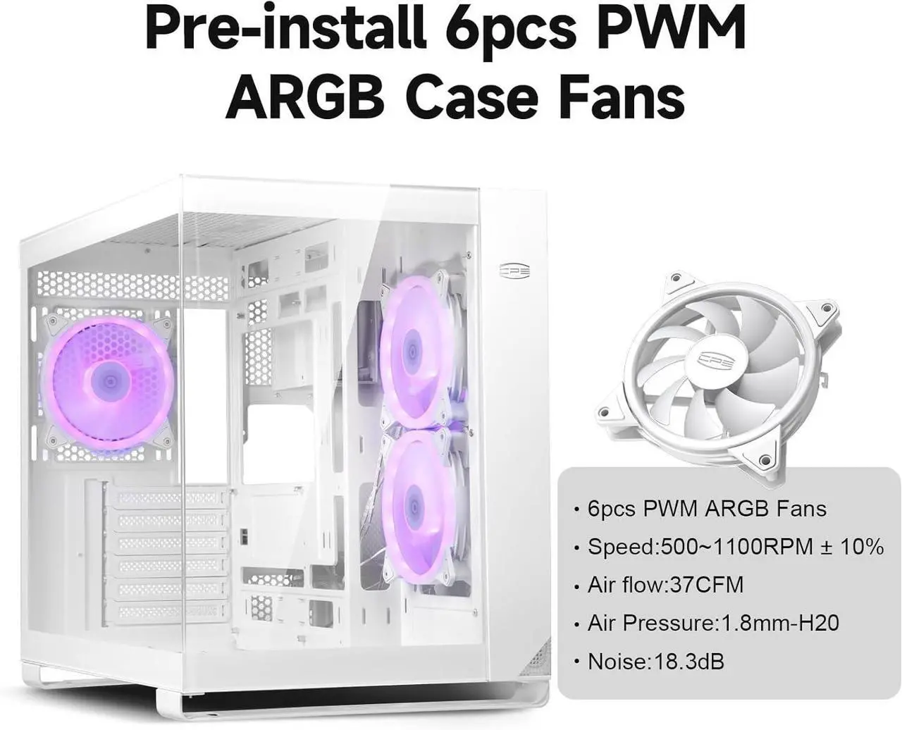 Alt view image 5 of 7 - PCCOOLER CPS C3 T500 ARGB PC Case, Dual-Chamber Mid-Tower ATX Case, Desktop Computer Case w/ 6 ARGB Fans Pre-installed w/ Fan Hub, Column-Free Design, Tempered Glass, USB 3.1 Gen 2 Type-C, White
