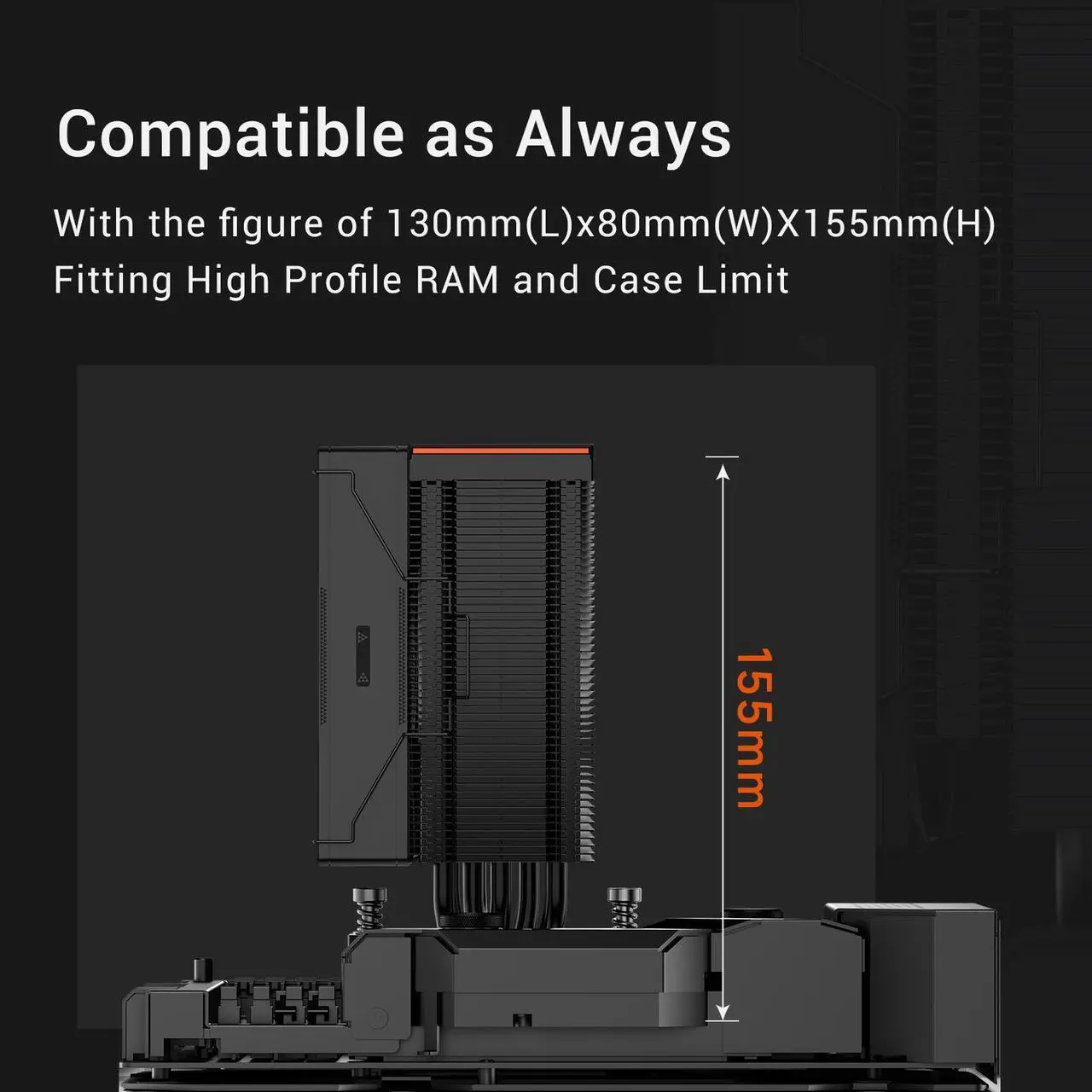Alt view image 4 of 7 - PCCOOLER CPS RZ500 CPU Air Cooler, 5 Direct Contact Heat Pipes, Fully Covering CPU Hotspot, 255W TDP, 155mm (H), 120mm PWM Fan, for AMD AM5/AM4 & Intel 1851/1700/1200/115X, Black