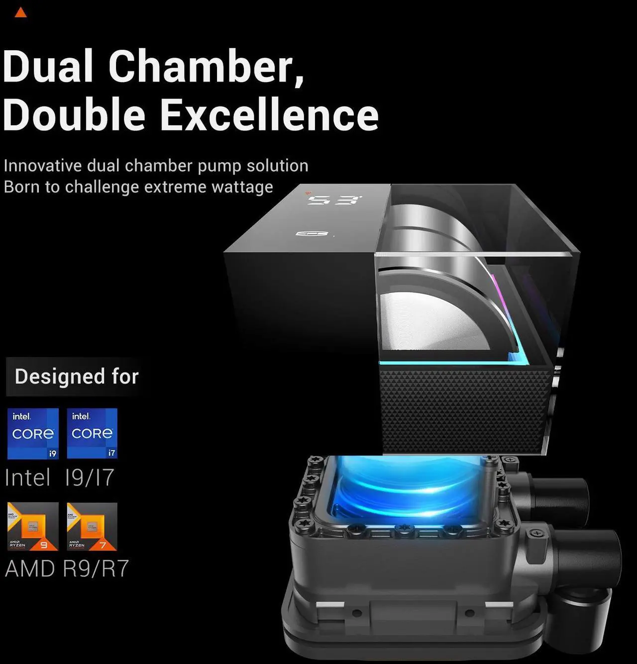 Alt view image 4 of 7 - PCCOOLER CPS DS360 AIO CPU Liquid Cooler, 360mm Radiator, 310W TDP, Dual Chamber Pump, ARGB LEDs & Digital Display, Aluminum Pump Cover, for Intel LGA 1851/1700/1200/115X & AMD AM5/AM4, Black