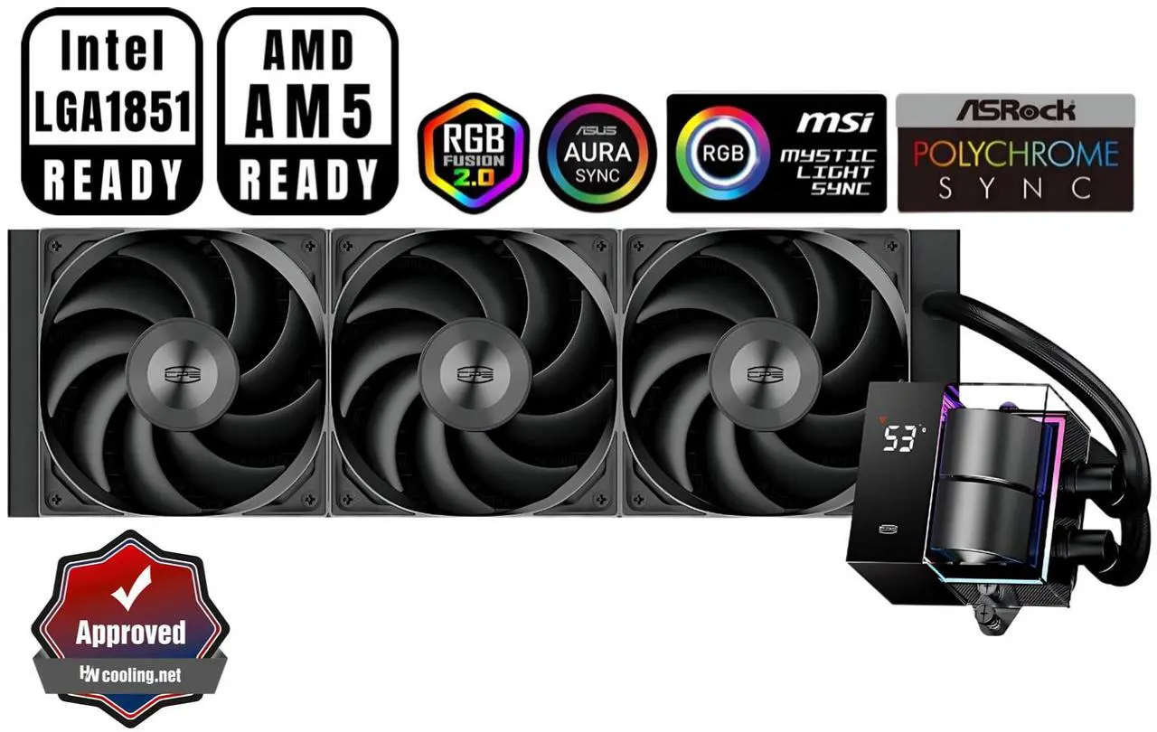 Main image of PCCOOLER CPS DS360 AIO CPU Liquid Cooler, 360mm Radiator, 310W TDP, Dual Chamber Pump, ARGB LEDs & Digital Display, Aluminum Pump Cover, for Intel LGA 1851/1700/1200/115X & AMD AM5/AM4, Black