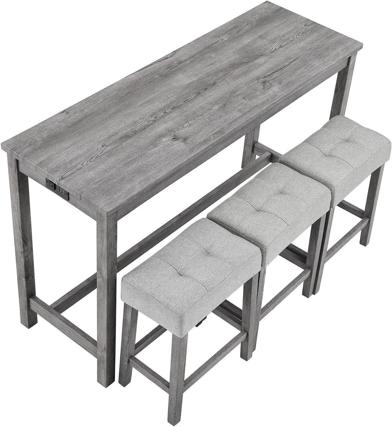 Alt view image 2 of 7 - Bar Table Set with Outlet, Bar Table and Chairs Set, 4 Piece Dining Table Set, Industrial Breakfast Table Set, for Living Room, Dining Room, Game Room