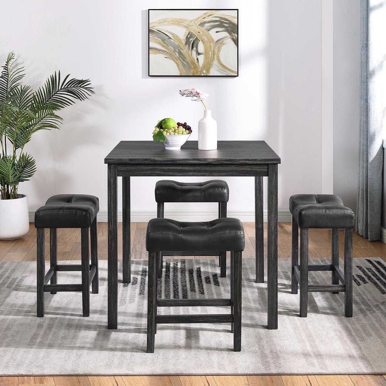 Alt view image 3 of 4 - Dining Table, Bar Table and Chairs Set, 5 Piece Dining Table Set, Industrial Breakfast Table Set, for Living Room, Dining Room, Game Room