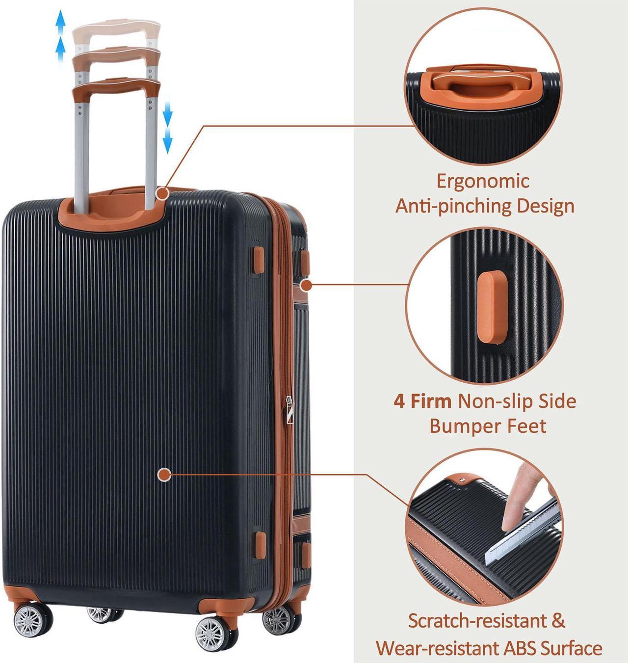 Alt view image 6 of 7 - Hardshell Luggage Sets 3 Piece double spinner 8 wheels Suitcase with TSA Lock Lightweight 20''24''28'' Black
