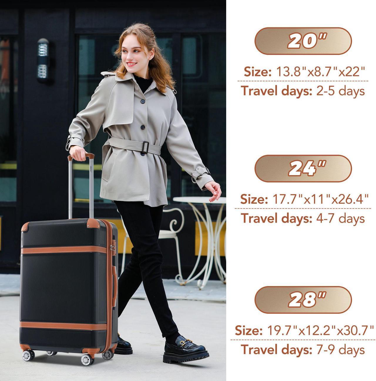 Alt view image 7 of 7 - Hardshell Luggage Sets 3 Piece double spinner 8 wheels Suitcase with TSA Lock Lightweight 20''24''28'' Black
