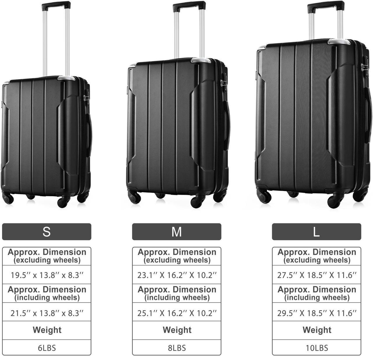 Alt view image 4 of 7 - Hardshell Luggage Sets 3 Pcs Spinner Suitcase with TSA Lock Lightweight 20''24''28'' Black