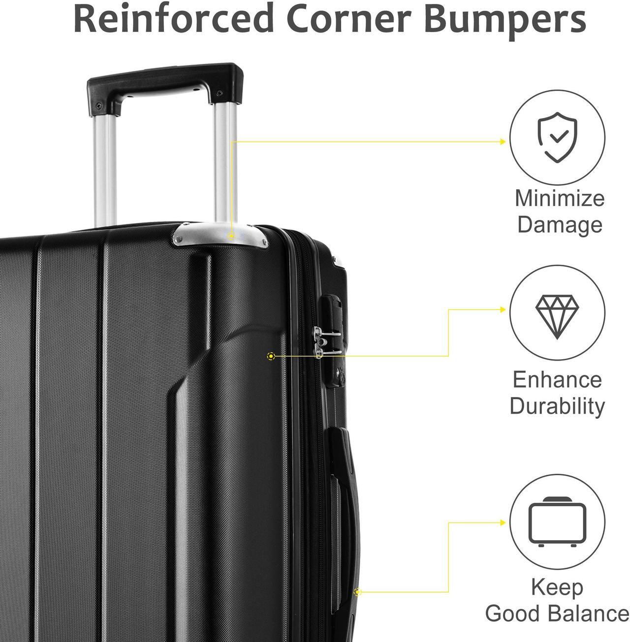 Alt view image 7 of 7 - Hardshell Luggage Sets 3 Pcs Spinner Suitcase with TSA Lock Lightweight 20''24''28'' Black