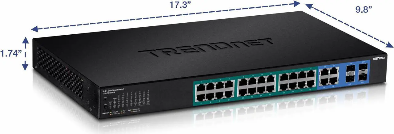 Alt view image 14 of 20 - TRENDnet 20-Port Gigabit PoE+ Web Smart PoE+ Switch, 16 x Gigabit PoE+ Ports, 4 x Shared Gigabit Ports, Up To 30W Per Port, 185W Total Power Budget, Rack Mountable, Black, TPE-1620WS