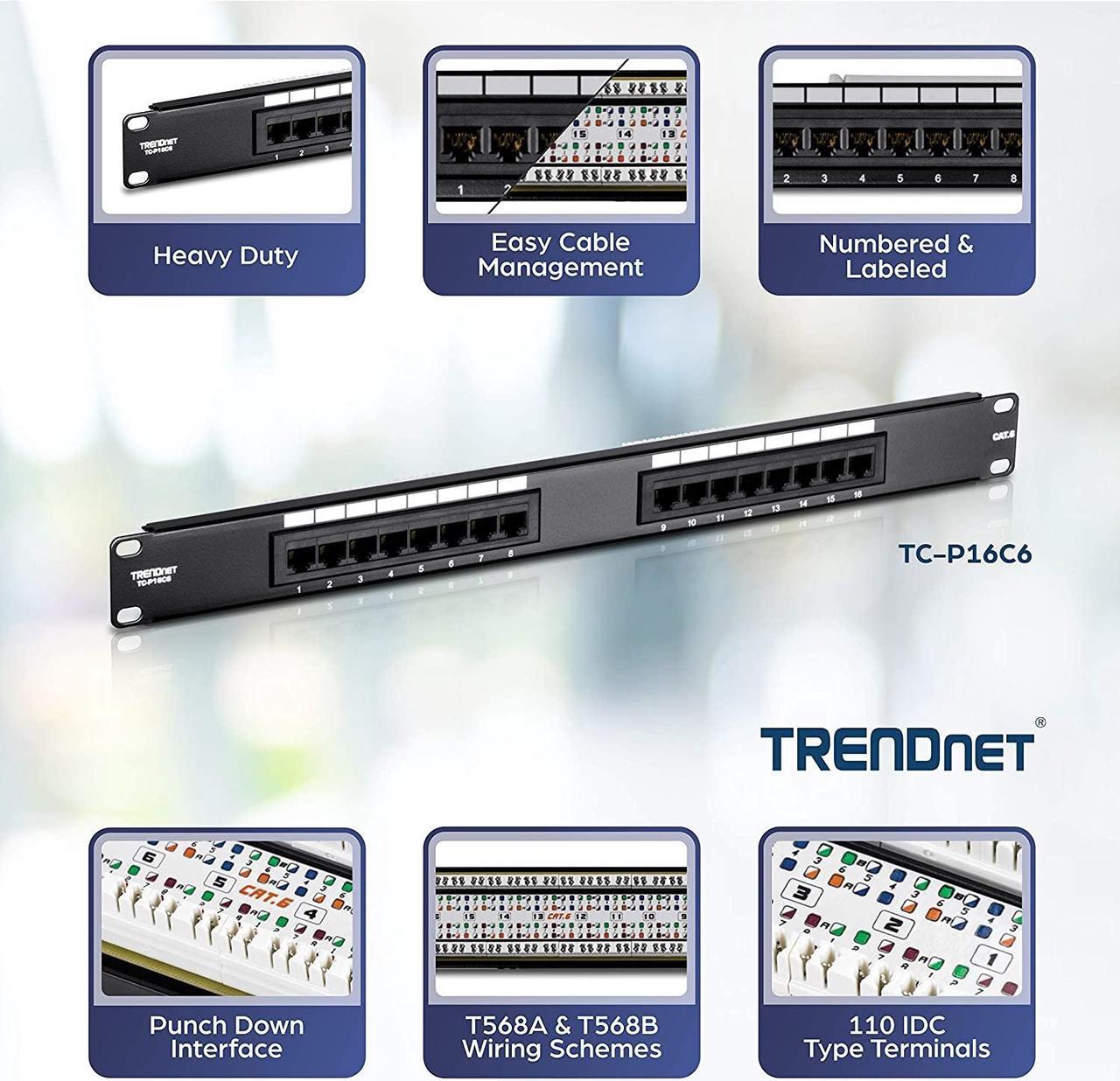 Alt view image 9 of 18 - TRENDnet TC-P16C6 16-Port Cat.6 Patch Panel