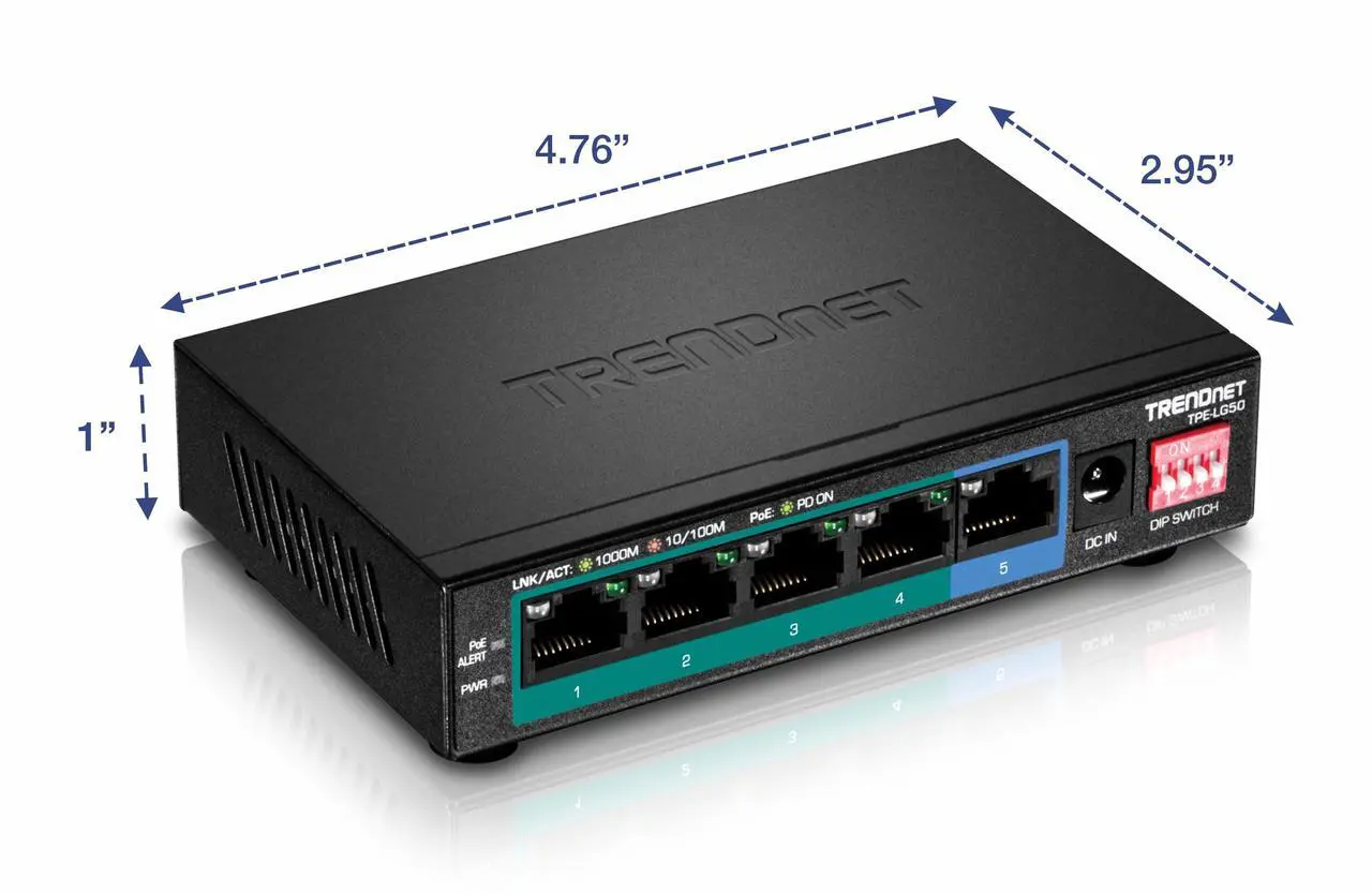 Alt view image 20 of 20 - TRENDnet 5-Port Gigabit Long Range PoE+ Switch, 4 x Gigabit PoE+ Ports, 1 x Gigabit Port, 32W PoE Budget, 10Gbps Switching Capacity, Extends PoE+ 200m (656 ft), Lifetime Protection, Black, TPE-LG50