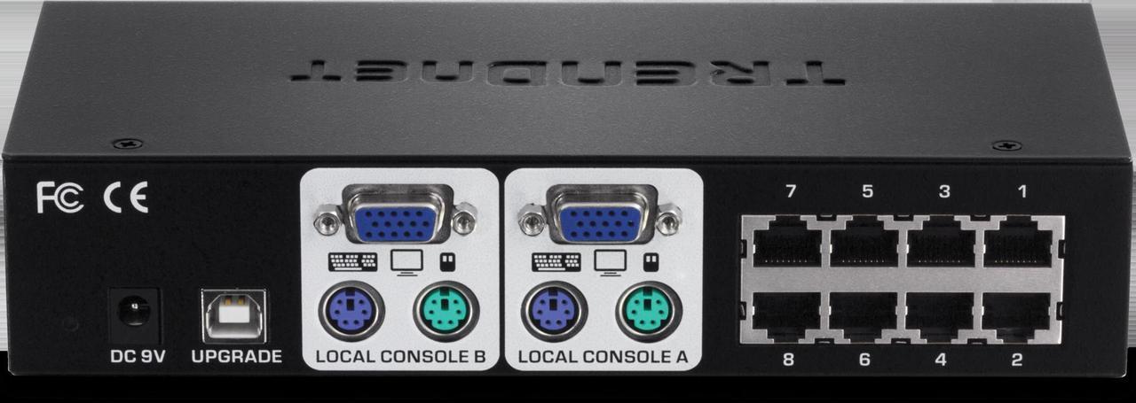 Alt view image 8 of 8 - TRENDnet 8-Port CAT5 KVM Switch, CAT5 Cables up to 30m, USB, PS/2, Hot-Keys, VGA, Dual Console, TK-CAT508