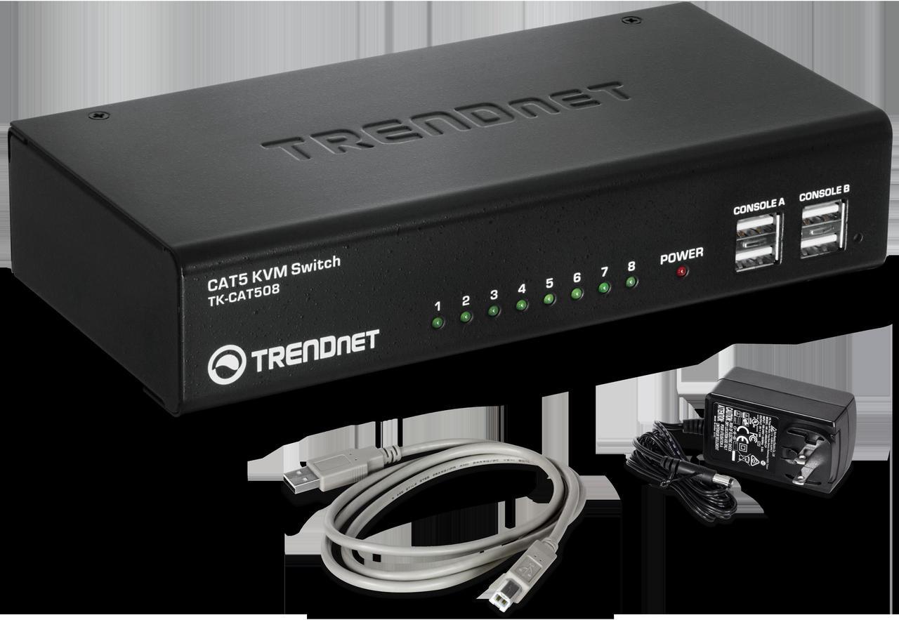 Alt view image 7 of 8 - TRENDnet 8-Port CAT5 KVM Switch, CAT5 Cables up to 30m, USB, PS/2, Hot-Keys, VGA, Dual Console, TK-CAT508