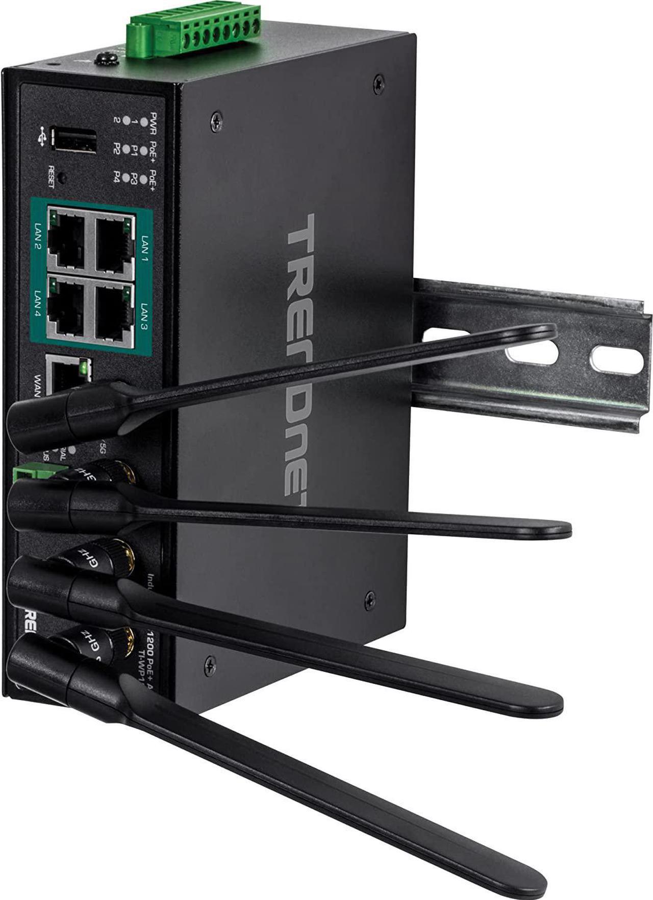 Alt view image 6 of 20 - TRENDnet TI-WP100, Industrial AC1200 Wireless Gigabit PoE+ Router