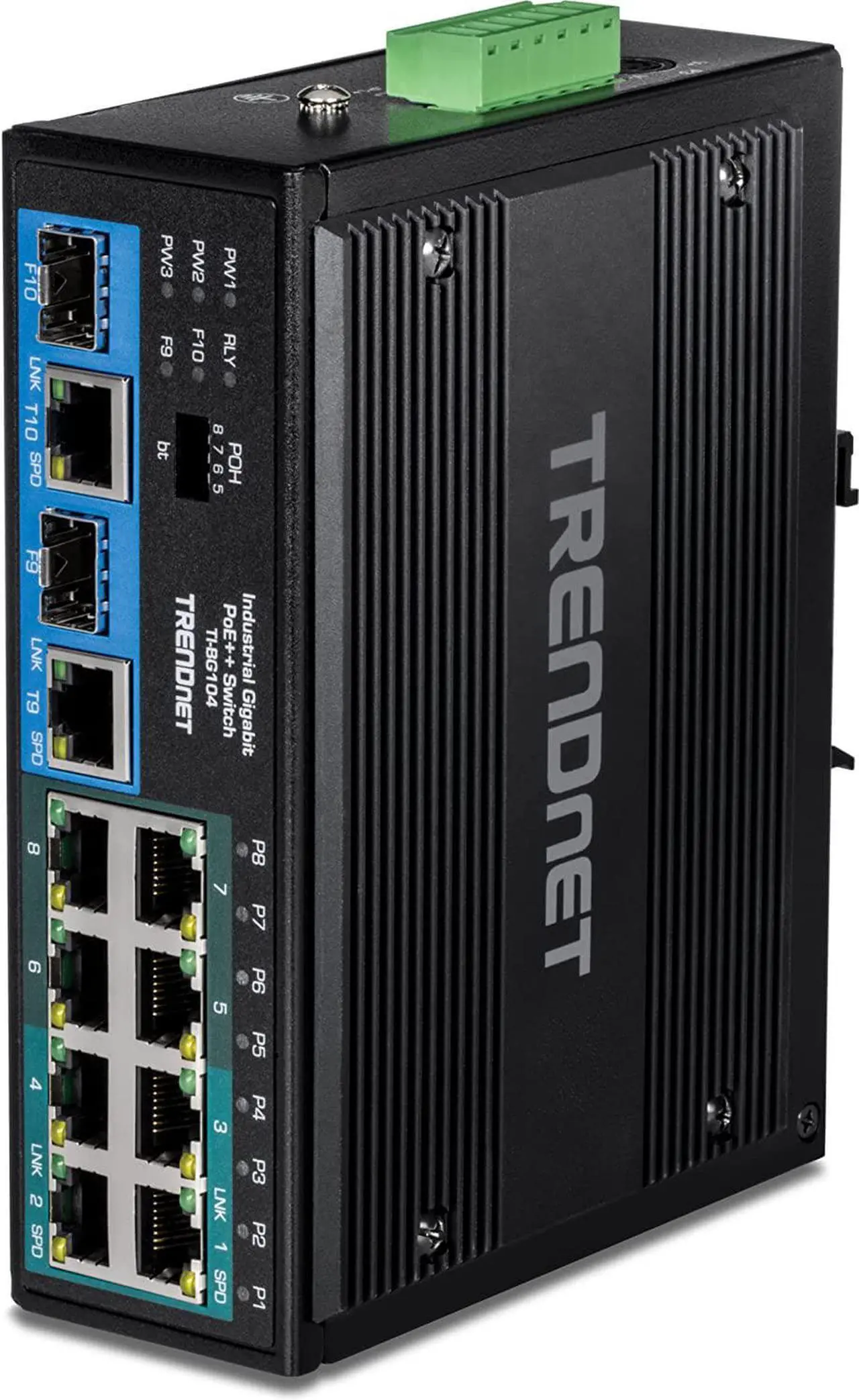 Alt view image 2 of 20 - TRENDnet  TI-BG104,10-Port Industrial Gigabit PoE++ DIN-Rail Switch