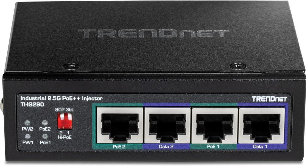 Alt view image 2 of 14 - TRENDnet 95W 2-Port Industrial 2.5G PoE++ Injector,  Supports PoE IEEE 802.3af, PoE+ IEEE 802.3at, And PoE++  IEEE 802.3bt, Not Compatible With Passive PoE Devices,  Black, TI-IG290