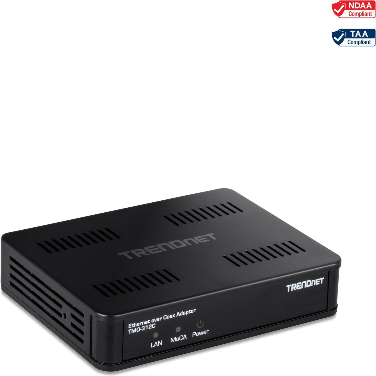 Main image of TRENDnet Ethernet Over Coax MoCA 2.5 Adapter, TMO-312C, Backward Compatible with MoCA 2.0/1.1/1.0, RJ-45 Gigabit LAN Port, Supports Net Throughput up to 1Gbps, Support up to 16 Nodes, Black