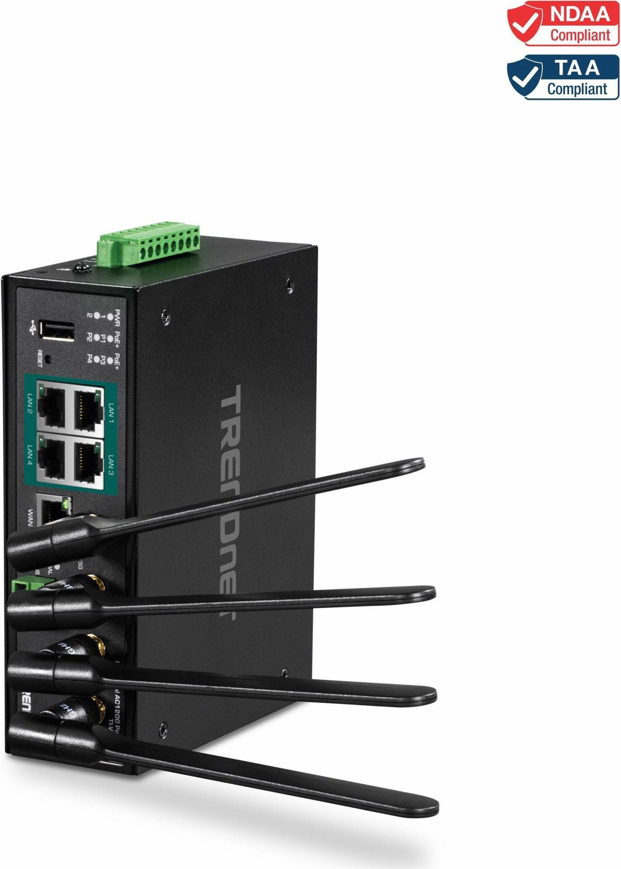 Main image of TRENDnet TI-WP100, Industrial AC1200 Wireless Gigabit PoE+ Router
