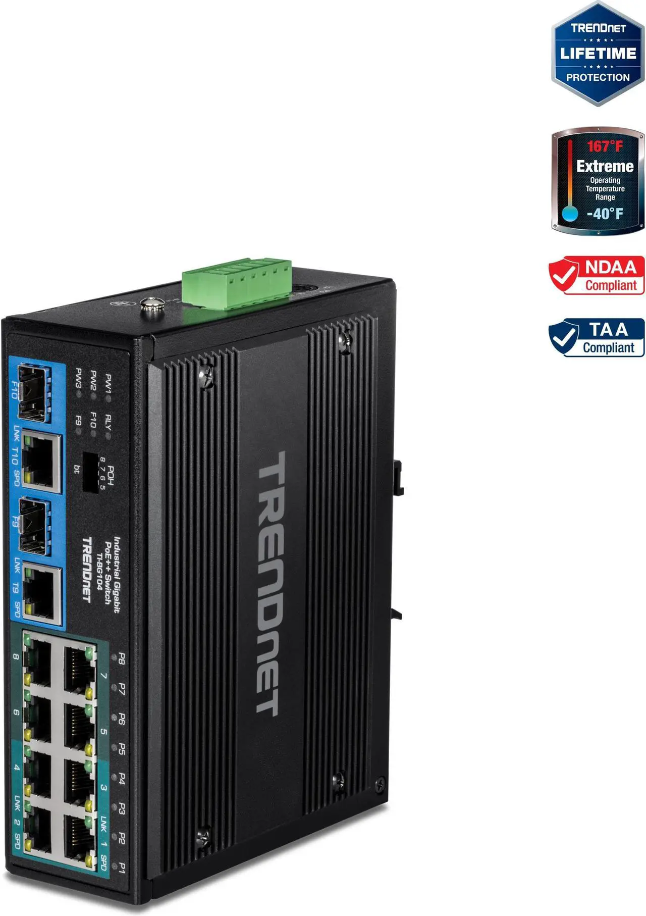 Main image of TRENDnet  TI-BG104,10-Port Industrial Gigabit PoE++ DIN-Rail Switch