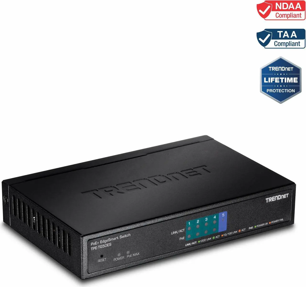 Main image of TRENDnet TPE-TG50ES 5-Port Gigabit EdgeSmart PoE+ Switch (31W)