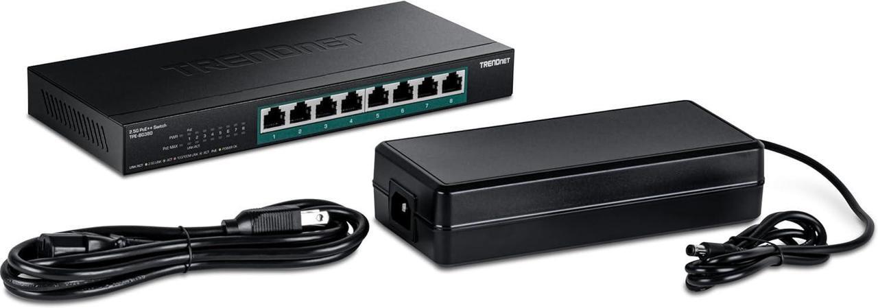 Alt view image 4 of 16 - TRENDnet 8-Port 2.5G PoE++ Switch, TPE-BG380, 8 x 2.5GB PoE++ Ports, 230W Poe Power Budget, 40Gbps Switching Capacity, NDAA + TAA Compliant, Lifetime TRENDnet Protection