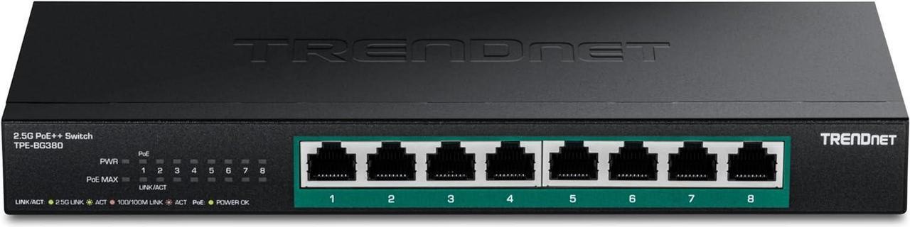 Alt view image 6 of 16 - TRENDnet 8-Port 2.5G PoE++ Switch, TPE-BG380, 8 x 2.5GB PoE++ Ports, 230W Poe Power Budget, 40Gbps Switching Capacity, NDAA + TAA Compliant, Lifetime TRENDnet Protection