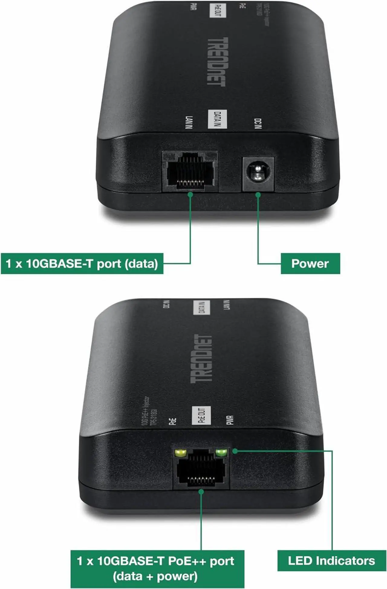 Alt view image 8 of 9 - TRENDnet 10G PoE++ Injector, TPE-318GI, Converts a NonPoE Port to A PoE++ 10G Port, Supplies PoE (15.4W), PoE+ (30W), or PoE++ (90W)