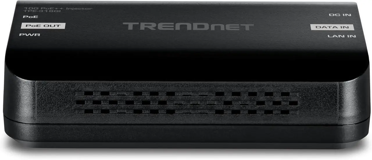 Alt view image 4 of 9 - TRENDnet 10G PoE++ Injector, TPE-318GI, Converts a NonPoE Port to A PoE++ 10G Port, Supplies PoE (15.4W), PoE+ (30W), or PoE++ (90W)
