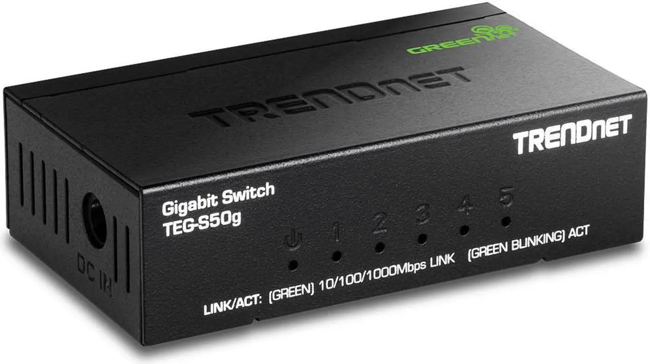 Main image of TRENDnet 5-Port Mini Gigabit Switch, TEG-S50g, GREENnet Technology, NDAA + TAA Compliant, Desktop Metal Ethernet Network Switch, 5 x Gigabit Ports, Fanless, Lifetime Protection, Black