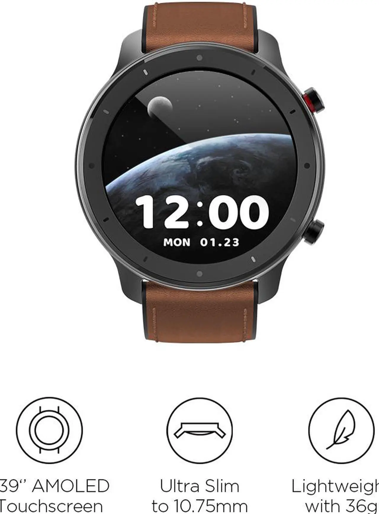 Alt view image 2 of 13 - Amazfit GTR Smartwatch with GPS+GLONASS, All-Day Heart Rate Monitor, Daily Activity Tracker Rate and Activity Tracking, 24-Day Battery Life, 12- Sport Modes, 47mm, Aluminium Alloy