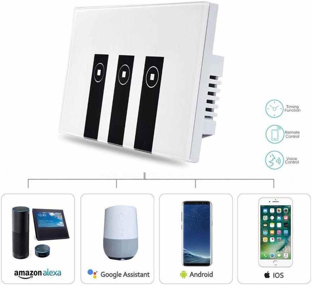 Alt view image 3 of 7 - Smart Switch, Werleo WIFI Smart Wall Light Switch 3 Gang Wireless in Wall Switch Glass Touch Panel Plate Compatible with Alexa Echo Google Home Remote Control Lights by Android IOS APP Timing Function