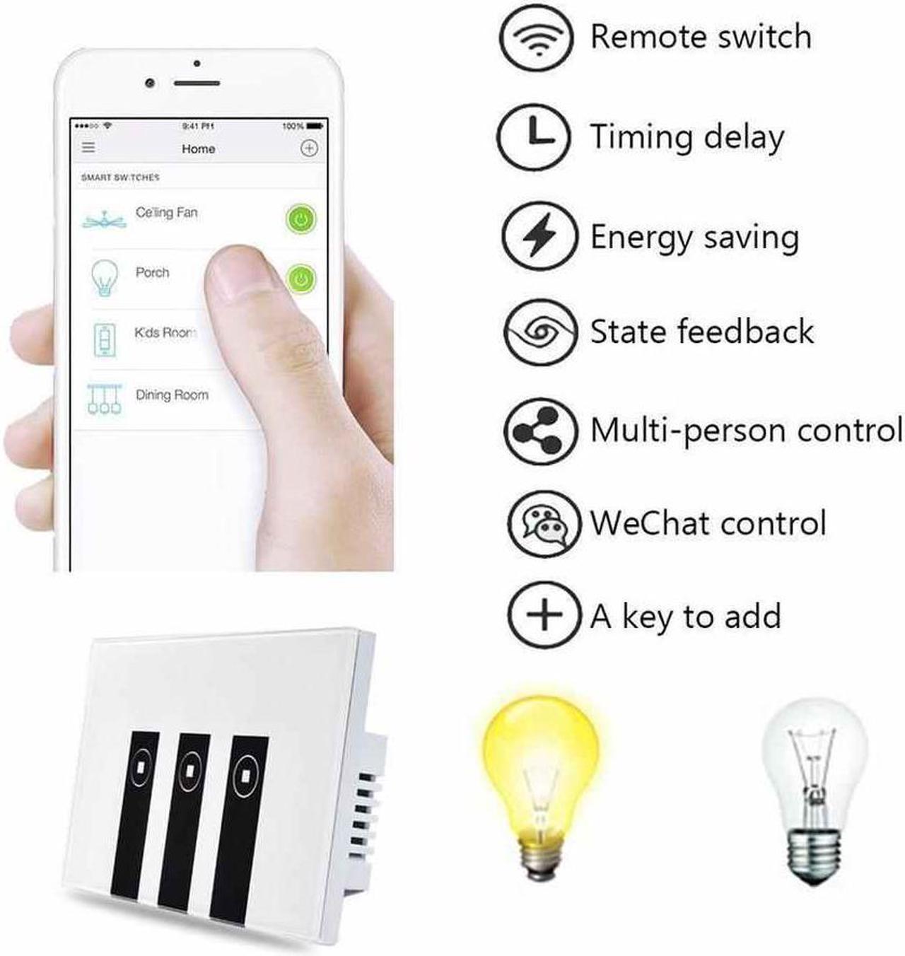 Alt view image 6 of 7 - Smart Switch, Werleo WIFI Smart Wall Light Switch 3 Gang Wireless in Wall Switch Glass Touch Panel Plate Compatible with Alexa Echo Google Home Remote Control Lights by Android IOS APP Timing Function