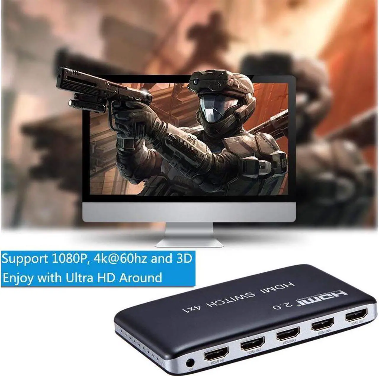 Alt view image 5 of 6 - 4K x 2K 4 Port 4 x 1 HDMI 2.0 HDMI Switch with IR Wireless Remote Control HDMI Hub Switcher Splitter Box Support 4K 3D 1080P HDCP 2.2 For TV Blu-ray DVD PS4 PS3 Xbox Monitor Macbook PC Laptop