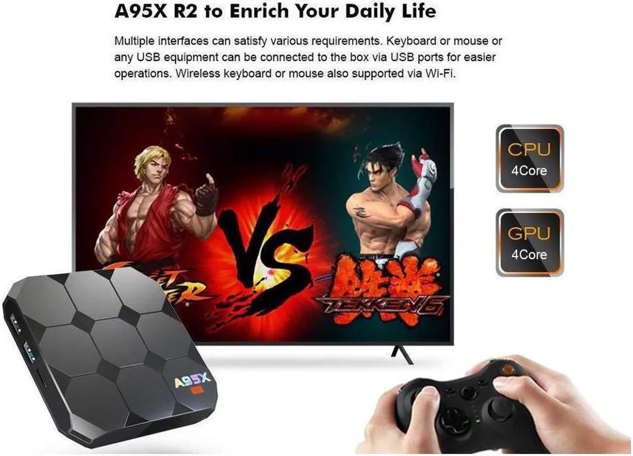 Alt view image 5 of 7 - Android TV Box 7.1.2, Smart A95 R2 2GB Ram 16GB with Amlogic S905w Quad Core 2.4G Wifi 4K HD Support, IR Remote