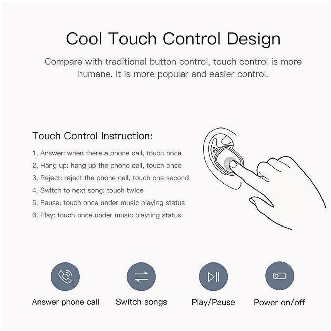 Alt view image 4 of 7 - QCY T1 Pro Touch Control Bluetooth Earphones TWS Mini Wireless Headset Music Earbuds with Microphone Handsfree Calls Noise Cancellin 750mAh charging box