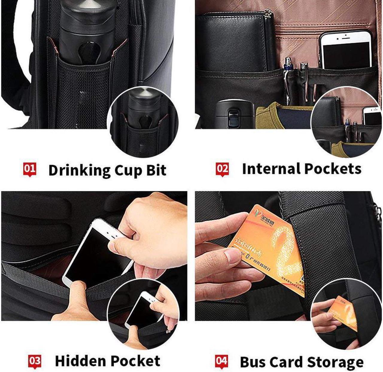 Alt view image 2 of 7 - Bopai Anti Theft Travel Laptop Backpack with USB Charging Fits 15.6 Inch Laptop Notebook Macbook Synthetic Leather Computer Backpack for Business School Bookbag for Men Women Black