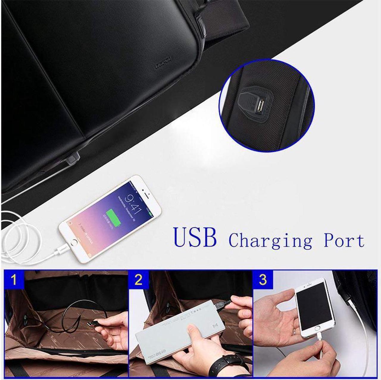 Alt view image 3 of 7 - Bopai Anti Theft Travel Laptop Backpack with USB Charging Fits 15.6 Inch Laptop Notebook Macbook Synthetic Leather Computer Backpack for Business School Bookbag for Men Women Black